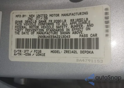 2010 Toyota Corolla Le из США, поврежденный, VIN 1NXBU4EE9AZ213043